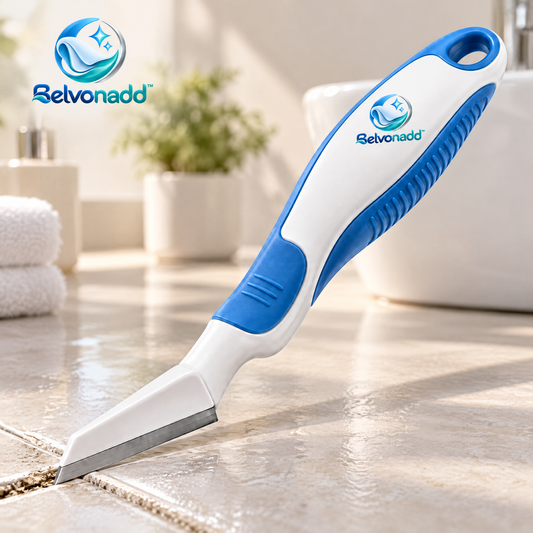 Belvonadd™ Bathroom Crevice Scraper – Precision Grout & Gap Cleaning Tool with Angled Metal Edge & Non-Slip Handle