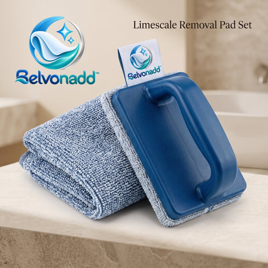 Belvonadd™ Limescale Cleaning Pad Set – Reusable Microfiber Scrubbing Pads with Handheld Grip for Shower Glass, Faucets & Bathroom Surfaces