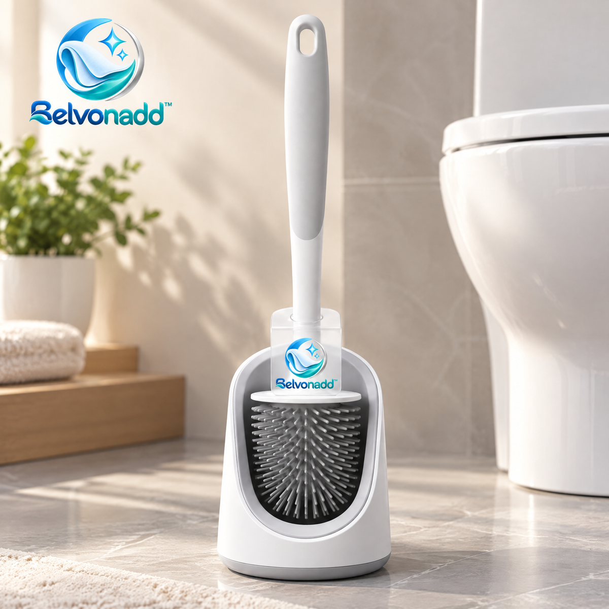 Belvonadd™ Silicone Toilet Brush – Flexible Bristle Bathroom Cleaner with Long Handle, Quick-Dry Holder & Compact Storage Base