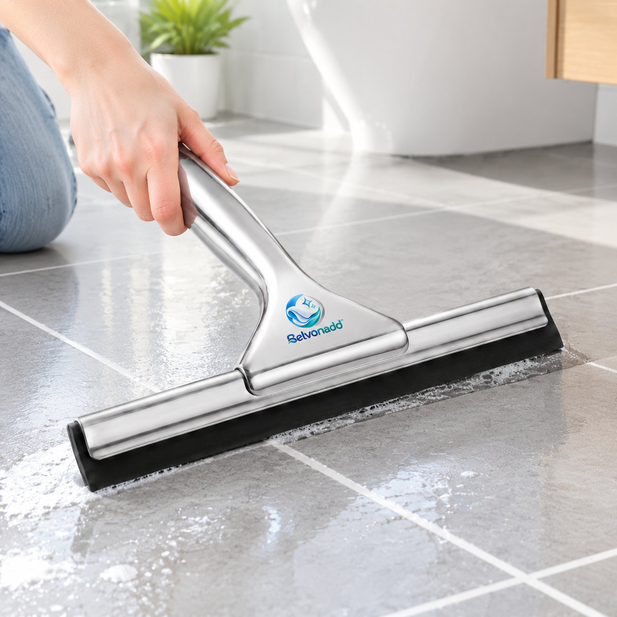 Belvonadd™ Shower Glass Squeegee – Stainless Steel Bathroom Wiper for Shower Doors, Mirrors & Tile Surfaces