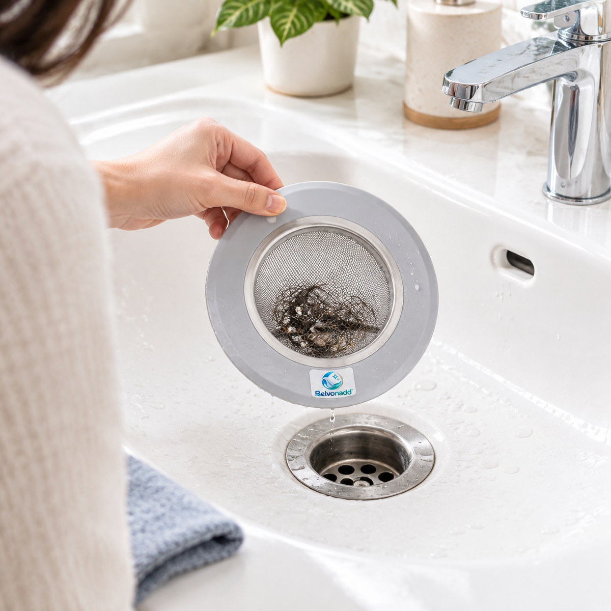 Belvonadd™ Drain Hair Catcher & Cleaning Tool – Stainless Steel Mesh Drain Strainer with Flexible Pipe Brush for Bathroom Sinks, Showers & Tubs