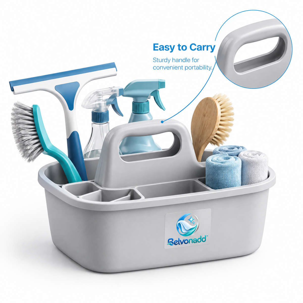 Belvonadd™ Bathroom Cleaning Caddy Set – Portable Cleaning Organizer with Multi-Compartment Storage for Brushes, Sprays, Cloths & Squeegee