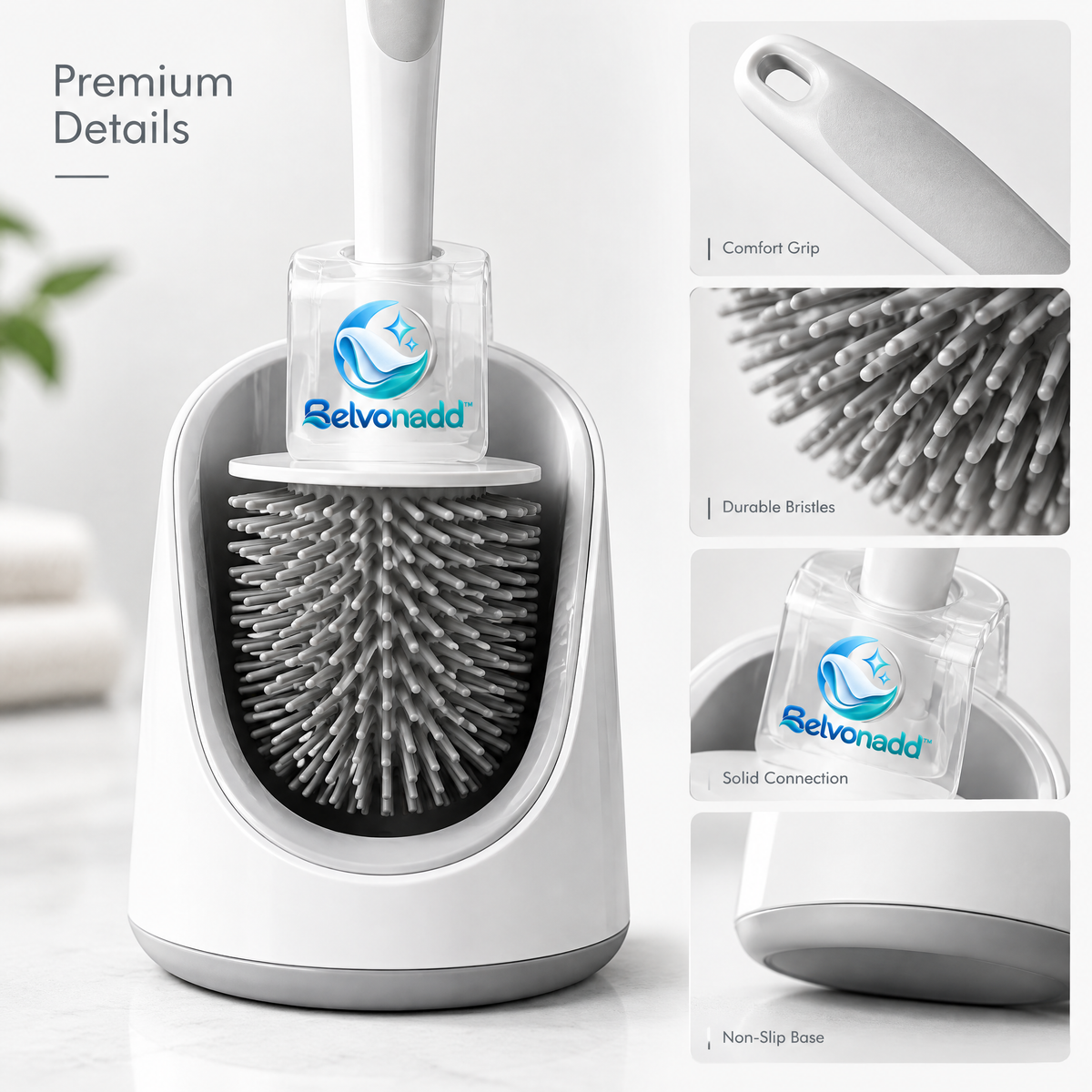 Belvonadd™ Silicone Toilet Brush – Flexible Bristle Bathroom Cleaner with Long Handle, Quick-Dry Holder & Compact Storage Base
