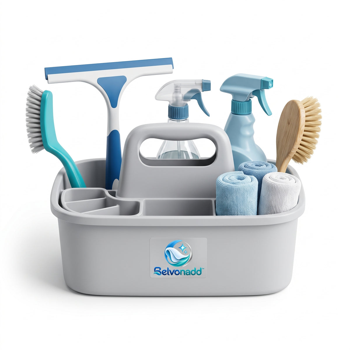 Belvonadd™ Bathroom Cleaning Caddy Set – Portable Cleaning Organizer with Multi-Compartment Storage for Brushes, Sprays, Cloths & Squeegee