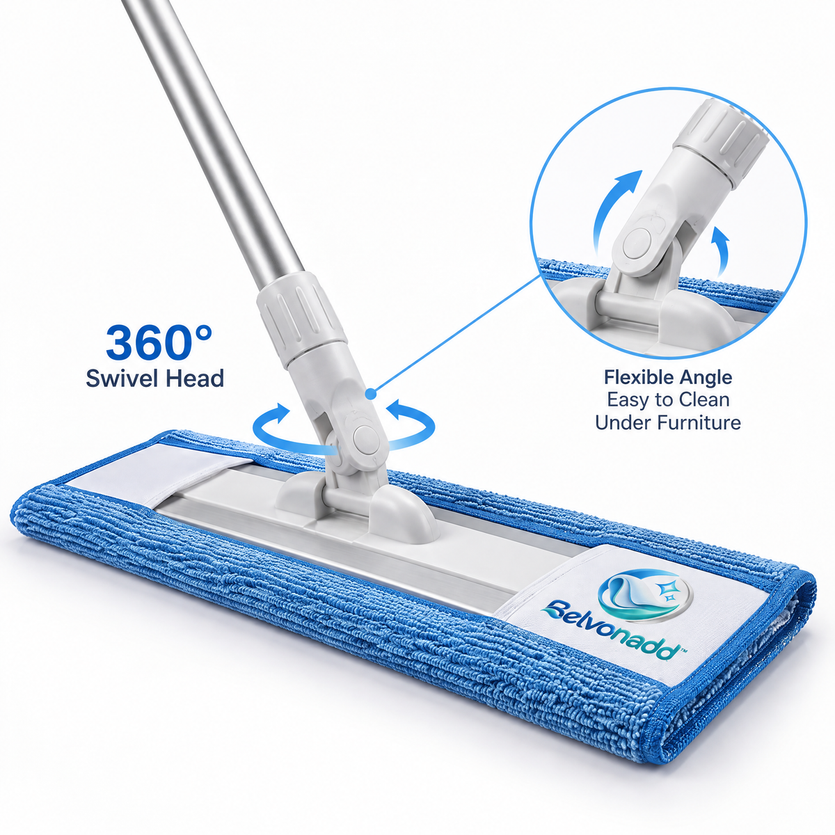 Belvonadd™ Microfiber Bathroom Cleaning Mop – Extendable Flat Mop for Bathroom Floors, Tile Walls & Quick-Dry Surface Cleaning