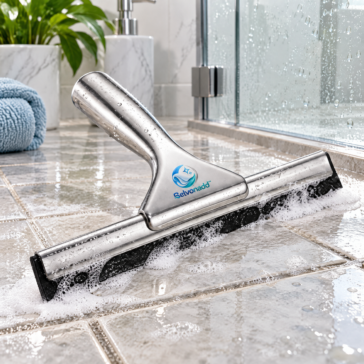 Belvonadd™ Shower Glass Squeegee – Stainless Steel Bathroom Wiper for Shower Doors, Mirrors & Tile Surfaces