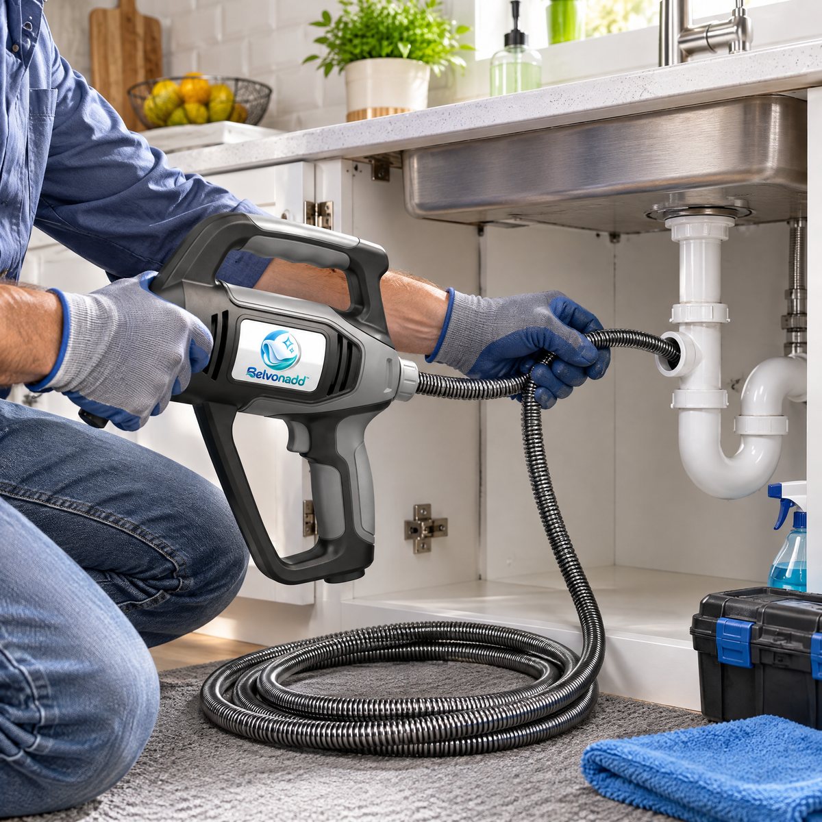 Belvonadd™ Drain Snake Cleaning Tool – Powered Flexible Drain Auger for Bathroom Sinks, Shower Drains & Bathtub Pipes