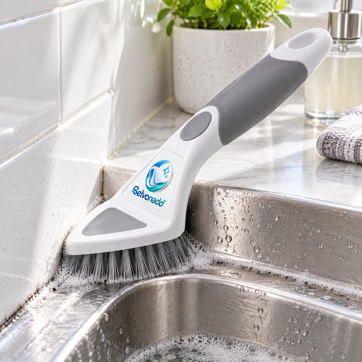 Belvonadd™ Corner Cleaning Brush – Angled Stiff-Bristle Bathroom Detail Scrubber for Grout Lines, Edges & Tight Spaces