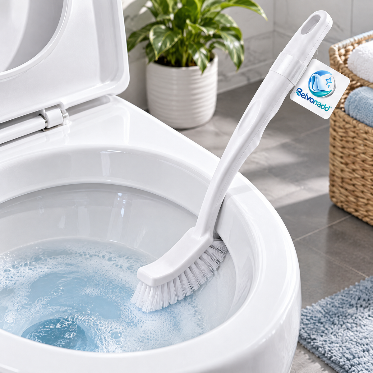 Belvonadd™ Toilet Rim Cleaning Brush – Angled Long-Handle Bathroom Scrubber for Toilet Edges, Rim Gaps & Hard-to-Reach Areas