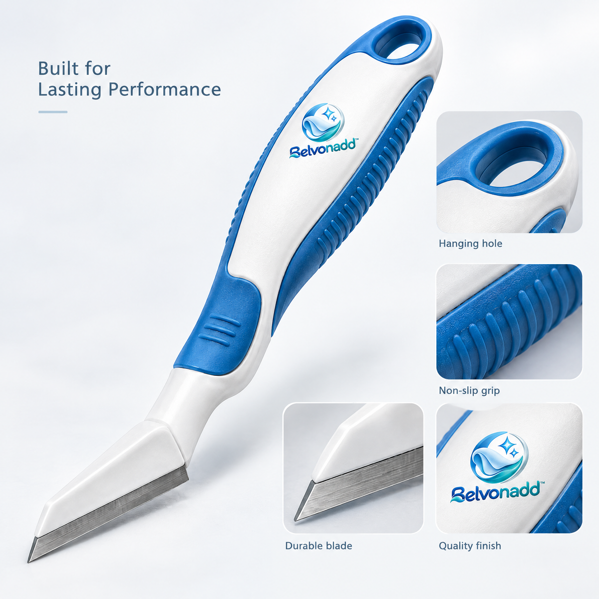 Belvonadd™ Bathroom Crevice Scraper – Precision Grout & Gap Cleaning Tool with Angled Metal Edge & Non-Slip Handle