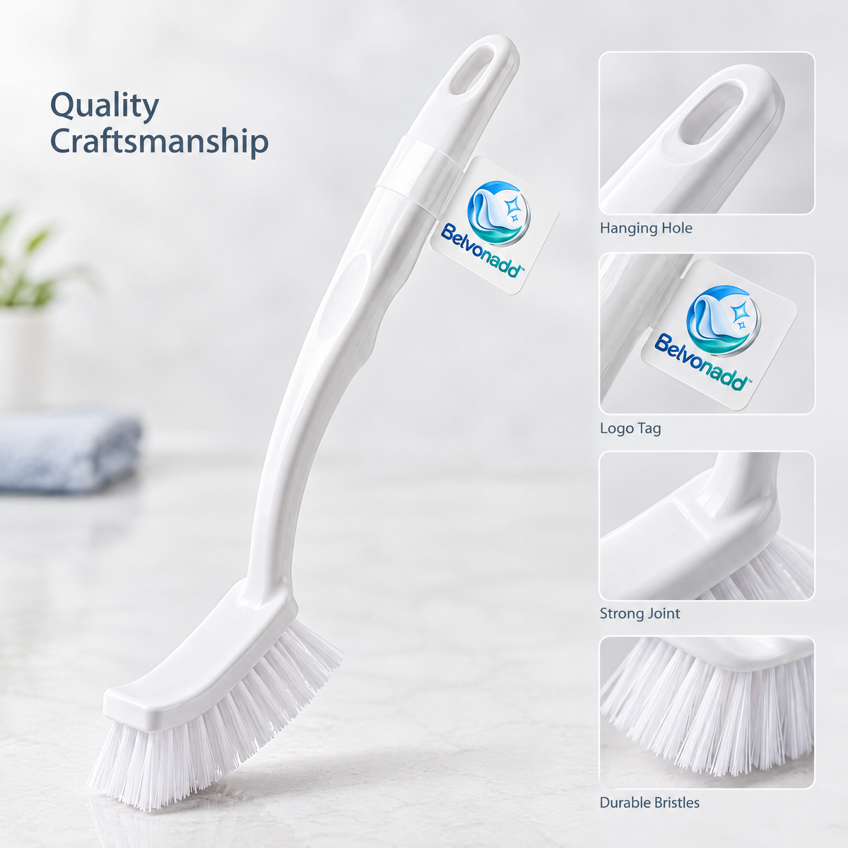 Belvonadd™ Toilet Rim Cleaning Brush – Angled Long-Handle Bathroom Scrubber for Toilet Edges, Rim Gaps & Hard-to-Reach Areas