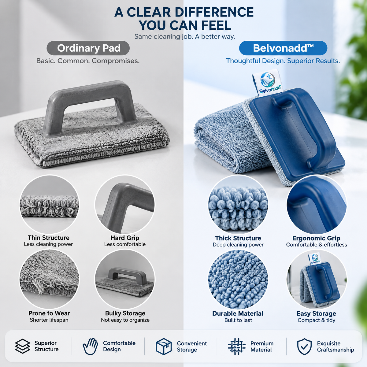 Belvonadd™ Limescale Cleaning Pad Set – Reusable Microfiber Scrubbing Pads with Handheld Grip for Shower Glass, Faucets & Bathroom Surfaces