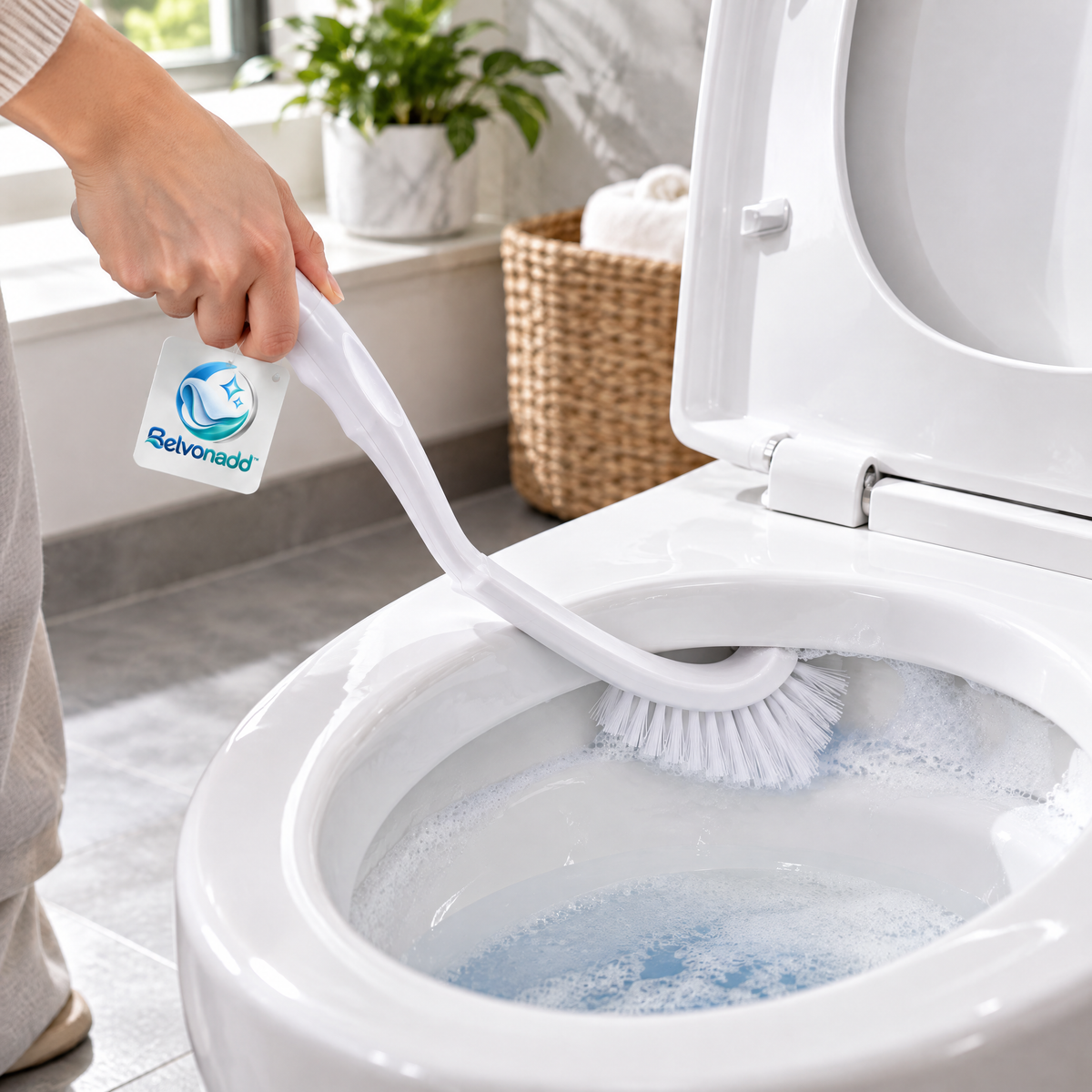 Belvonadd™ Toilet Rim Cleaning Brush – Angled Long-Handle Bathroom Scrubber for Toilet Edges, Rim Gaps & Hard-to-Reach Areas